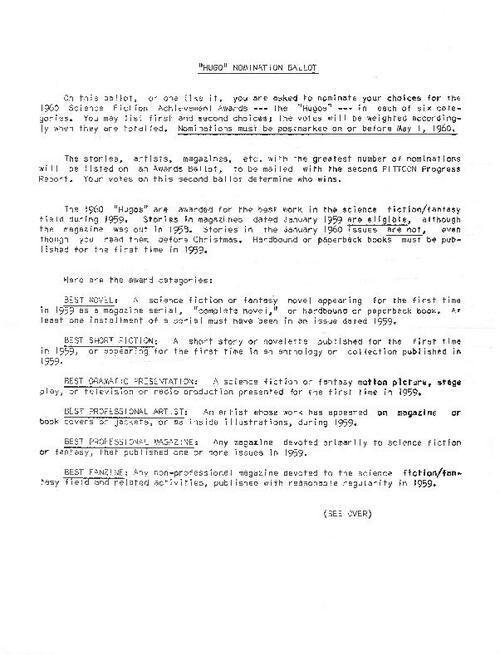 Hugo Nominations Ballot